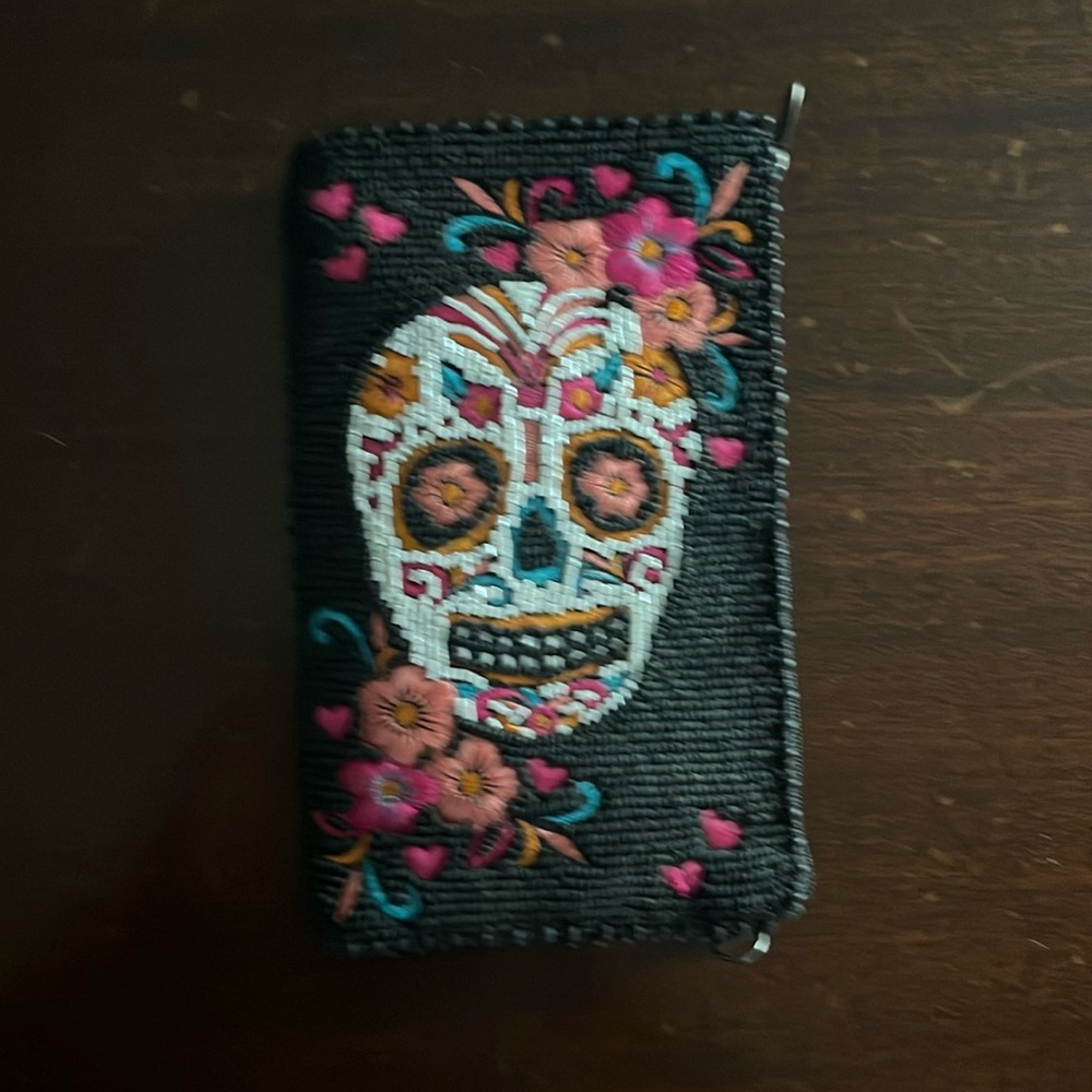 Black sugar skull, beaded wallet